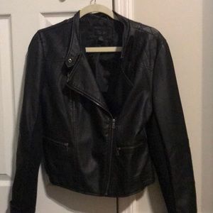 Black faux leather moto  jacket